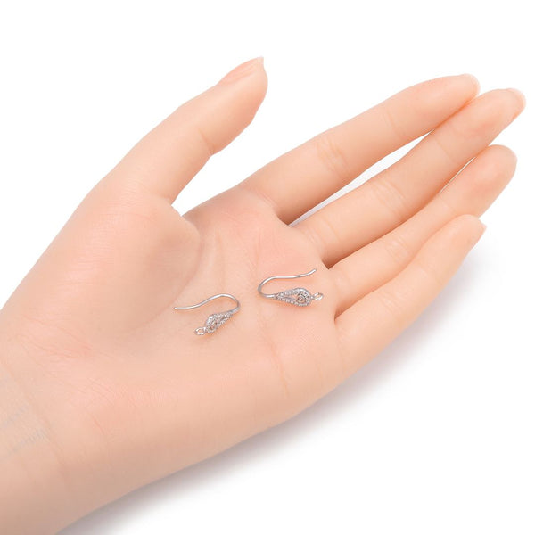 4pcs 925 Sterling Silver Fancy Pear Drop Pattern Earring Hooks, 18 Cubic Zirconia CZ, Tarnish Resistant Rhodium Plated, 18mm, SS449
