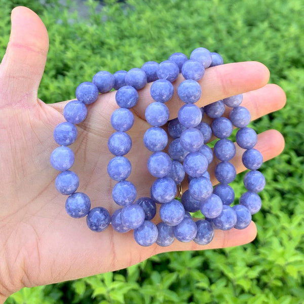 1 Strand Stretch Natural Opague Tanzanite Quartz Beaded Gemstone Bracelet, 10mm Bead, Length Selections: 7 inch/7.5 inch/8 inch/8.5 inch