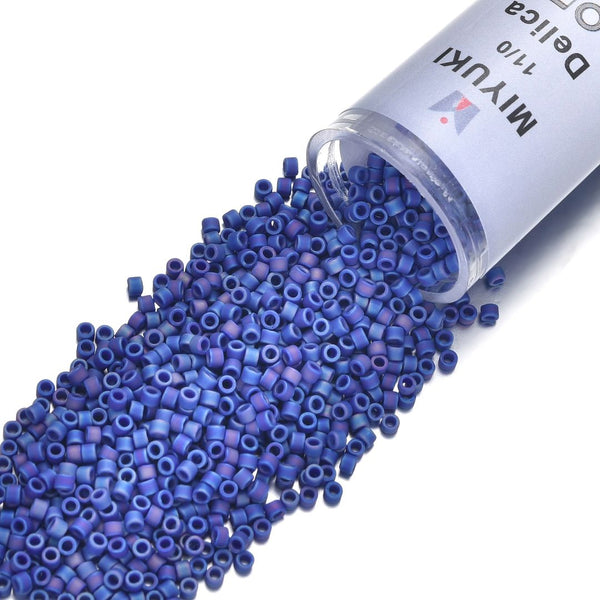 30g Miyuki Delica 11/0 Seed Beads, Opaque Matte Rainbow Cobalt DB880