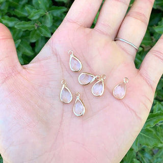 10pcs Grade A April Crystal Clear Teardrop Birthstone Charm Drop, 18K Yellow Gold Plated Brass, Size Selections: 11x7mm, 14x8mm, 16x9mm
