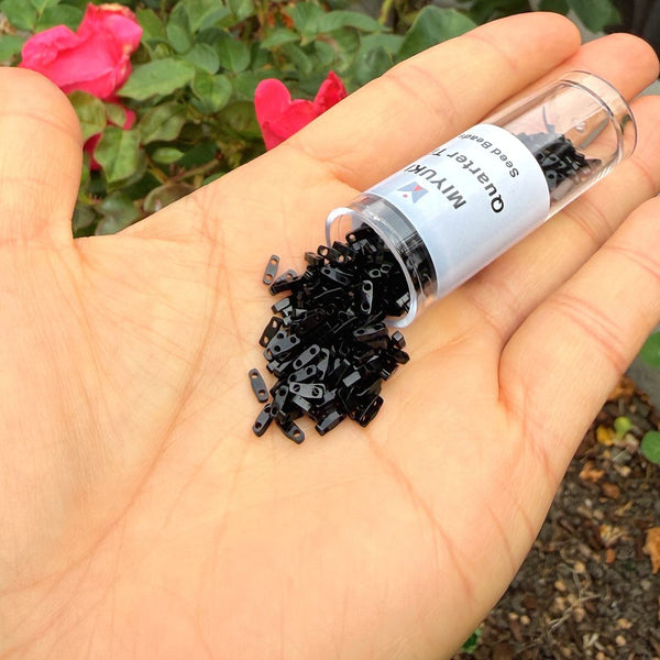 10g Miyuki Quarter Tila Seed Beads 5x1.2mm, Opaque Black (QTL-401)