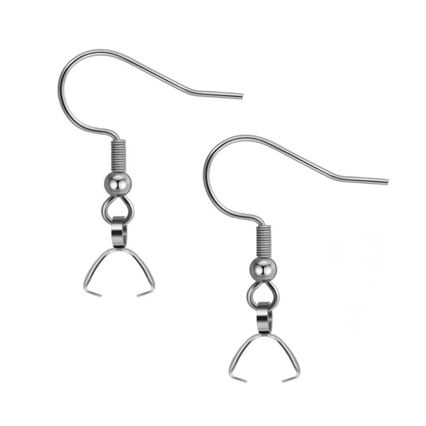 50pcs 316 Stainless Steel Fish Earring Hooks with Pinch Bail Clasp – 0.7mm Wire