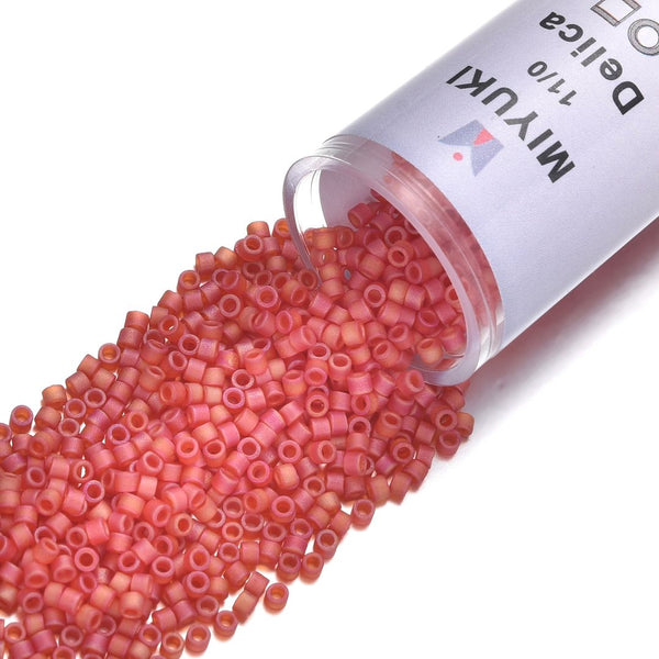 30g Miyuki Delica 11/0 Seed Beads, Matte Rainbow Red Orange DB856
