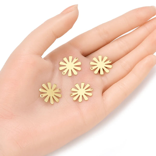 20pcs Raw Brass 10-Petal Flower Connector Link, 2-Hole, 18mm, Unplated/Uncoated, CX-B13