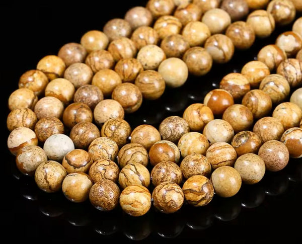 Natural Picture Jasper Gemstone Round Beads, 15 Inch/1 Strand, Size Selections: 4mm/6mm/8mm/10mm