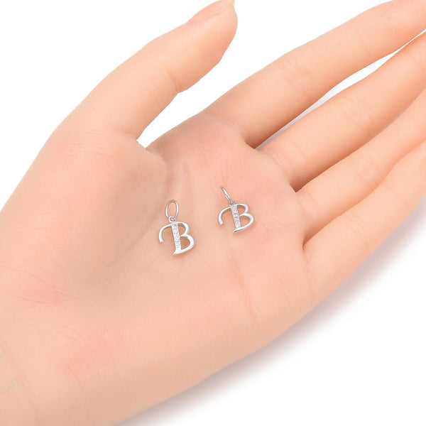 1pc 925 Sterling Silver Letter B Charm, Tarnish Resistant Rhodium Plated, Cubic Zirconia CZ Name Initial Pendant Drop,SSP-C2