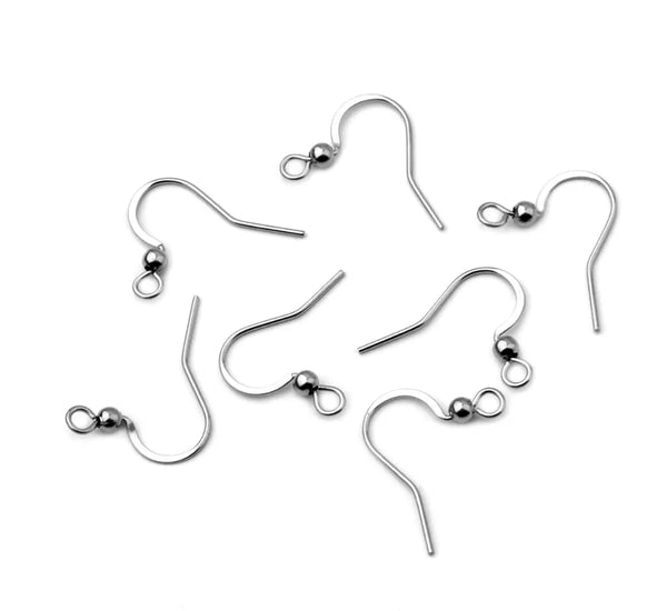 100pcs 316 Stainless Steel Ball End Flat Fish Earring Hooks – 0.7mm Wire
