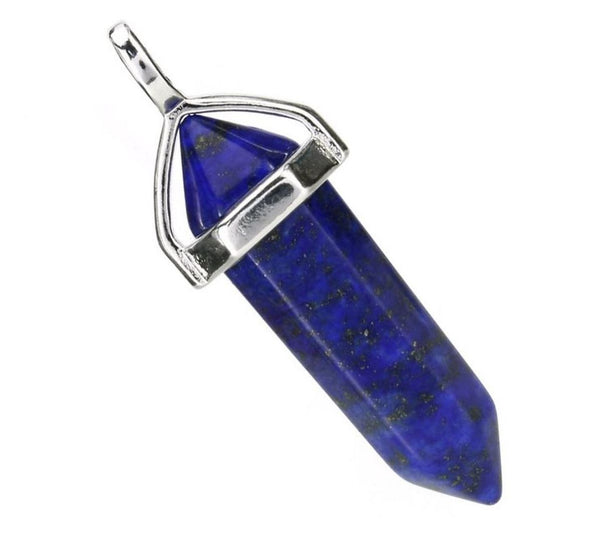 1pc Natural Blue Lapis Lazuli Gemstone Pendant Necklace, 18 Inch Surgical Stainless Steel Chain, GGP-C2