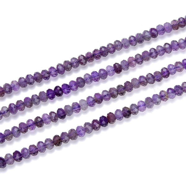 Natural Purple Amethyst Gemstone Tiny Small Faceted Rondelle Beads, 3x2mm, Hole ID 0.65mm, 15 Inch/1 Strand, GK-A3