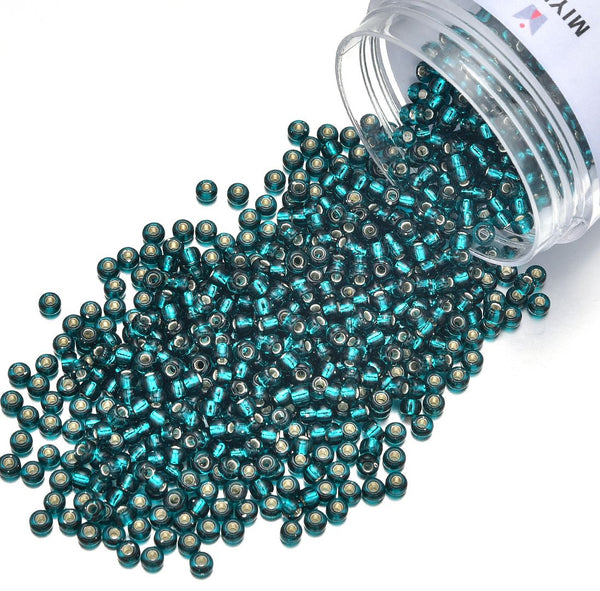 25g Miyuki Rocaille 8/0 Seed Beads Transparent Silver-lined Dark Teal RR-30