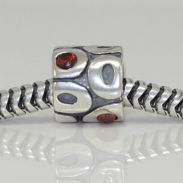1pc Solid 925 Sterling Silver Siam Bead Charm Cubic Zirconia CZ, Compatible with Pandora All Other Charm Bracelet, EC6