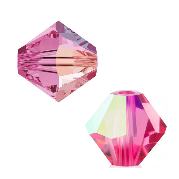 100pcs Preciosa Faceted Bicone Crystal Beads, Rose AB, Size Selections: 3mm/4mm/6mm