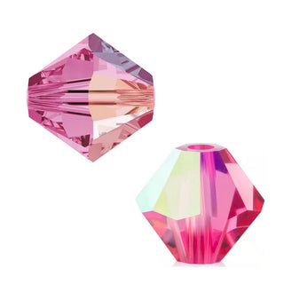 50pcs Preciosa Faceted Bicone Crystal Beads, Rose AB (Pink), 6mm, Hole ID 1mm, Pre-B668