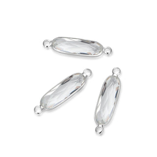 10pcs Grade A April Diamond Clear Rectangle Bar Birthstone Links, Sterling Silver Plated Brass, 21x7mm, CCP9-S4