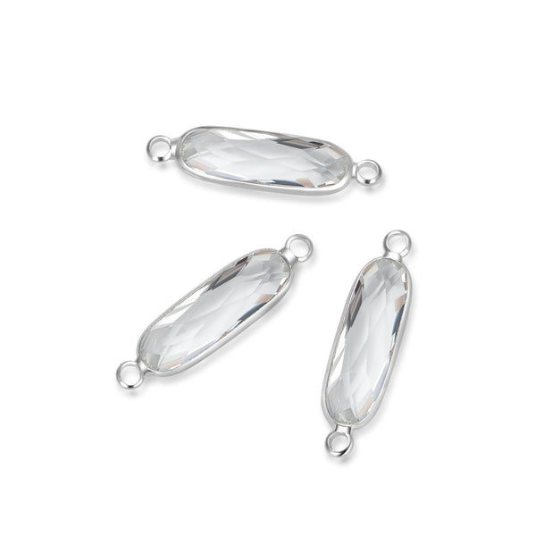 10pcs Grade A April Diamond Clear Rectangle Bar Birthstone Links, Sterling Silver Plated Brass, 21x7mm, CCP9-S4