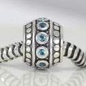 1pc 925 Sterling Silver Round March Birthstone Bead Charm, Blue Aquamarine Cubic Zirconia CZ, 10x8mm, Hole ID 4.5mm, EC1-F3