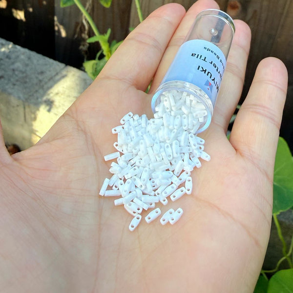 10g Miyuki Quarter Tila Seed Beads 5x1.2mm, Opaque White (QTL-402)