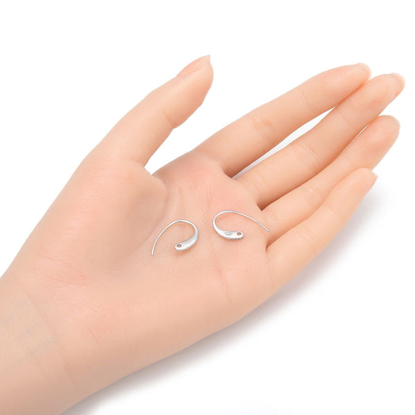 4pcs 925 Sterling Silver Long Fancy Marquise Earring Hooks, 9 Cubic Zirconia CZ, Tarnish Resistant Rhodium Plated, 20mm Long, SS466