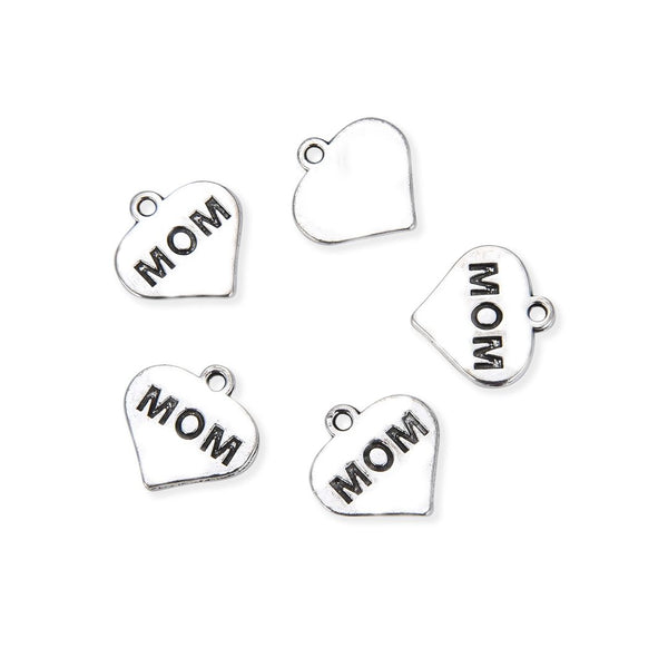 20pcs Best Mom Heart Charms, 15.6mm One Sided Heart Drop Pendants, Antique Silver, MC-D19