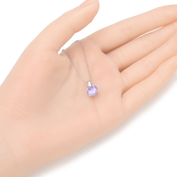 925 Sterling Silver June Birthstone Solitaire Necklace, 8mm/2 Carat Purple Alexandrite Cubic Zirconia CZ, Length Selections: 16 inch/18 inch