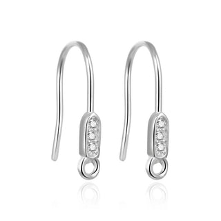4pcs 925 Sterling Silver French Earring Hooks, 3 Cubic Zirconia CZ, Tarnish Resistant Rhodium Plated, 15mm, SS468