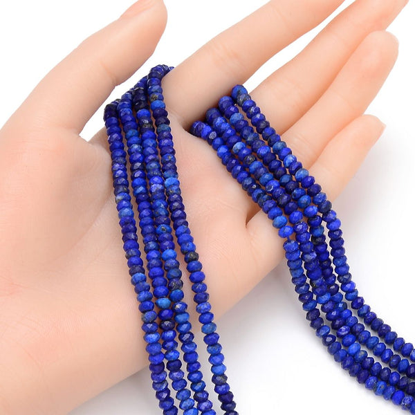 Natural Blue Lapis lazuli Gemstone Tiny Small Faceted Rondelle Beads, 4x3mm, Hole ID 0.65mm, 15 Inch/1 Strand, GK-B7