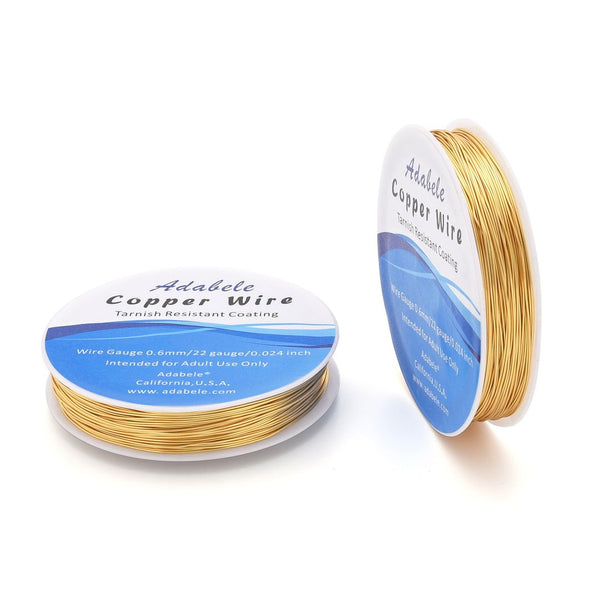 124 Feet Premium Tarnish Resistant Round Jewelry Copper Wire, 0.6mm/22 Gauge, 18K Gold Plated Copper, BF286-6