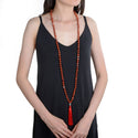 Adabele Premium 108 Mala Bead Tassel Necklace, 8mm Natural Red River Jasper Gemstone, Buddhist Japa Prayer Beaded Jewelry Mala Purple Tassel RGN10