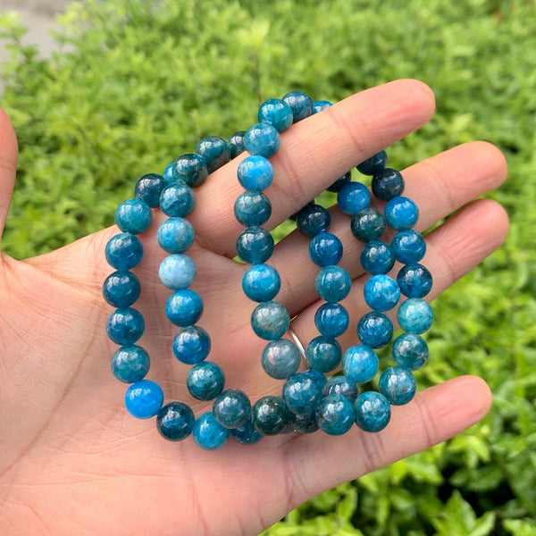 1 Strand Stretch Natural Blue Apatite Beaded Gemstone Bracelet, 8mm Bead, Length Selections: 7 inch/7.5 inch/8 inch/8.5 inch