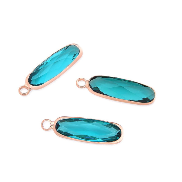 10pcs Grade A December Blue Zircon Rectangle Bar Birthstone Charm Drops, 18K Yellow Gold Plated Brass, 21x7mm, CCP8-G12