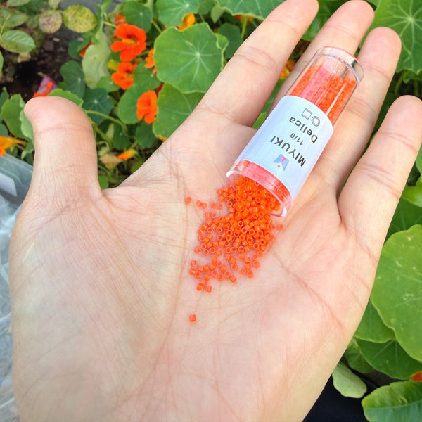 30g Miyuki Delica 11/0 Seed Beads, Opaque Orange DB722