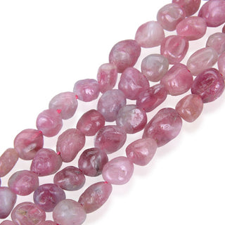 Natural Pink Tourmaline Gemstone Oval Tumbled Pebble Beads, Irregular, 6mm to 8mm, Hole ID 1mm, 15 Inch/1 Strand, GZ11-32
