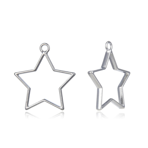 20pcs Open Back Star Bezel Blanks, Pendant Base, Large Resin Mold, Silver, 35x32mm, CF288-5