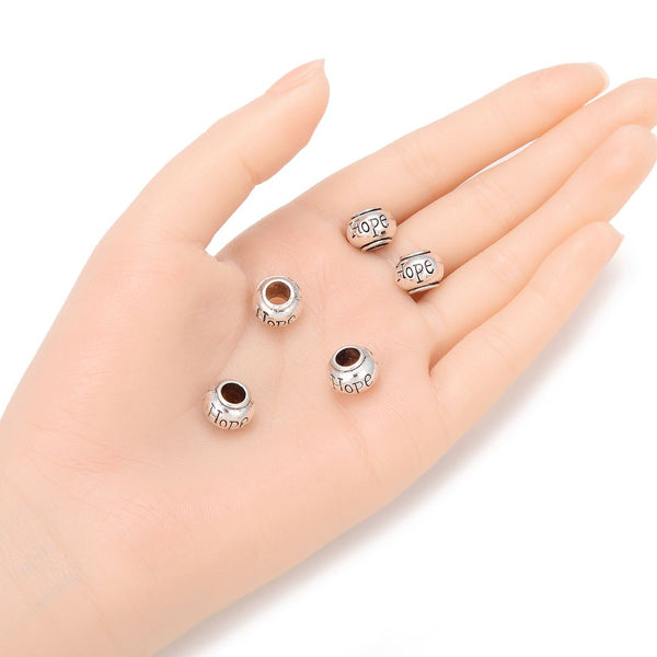 20pcs Hope Large Hole Beads, Hole ID 4.5mm,Antique Silver, Zinc Alloy Metal, MEC-C7