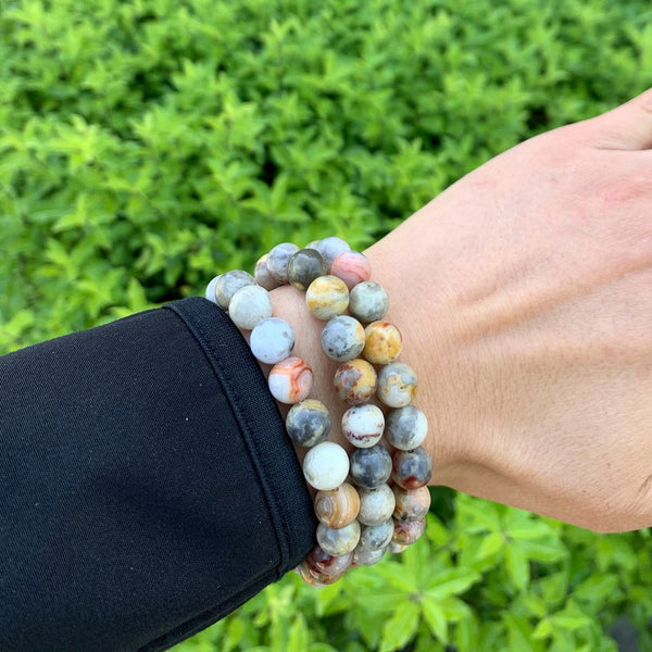 1 Strand Stretch Natural Crazy Lace Agate Beaded Gemstone Bracelet, 8mm Bead, Length Selections: 7 inch/7.5 inch/8 inch/8.5 inch