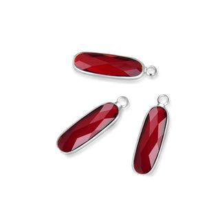 10pcs Grade A January Siam Red Rectangle Bar Birthstone Charm Drops, Sterling Silver Plated Brass, 21x7mm, CCP8-S1