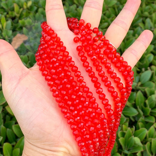 500pcs Creative Club Faceted Rondelle Crystal Glass Beads, Light Siam Red, 6x4mm, Hole ID 1mm, CCR606