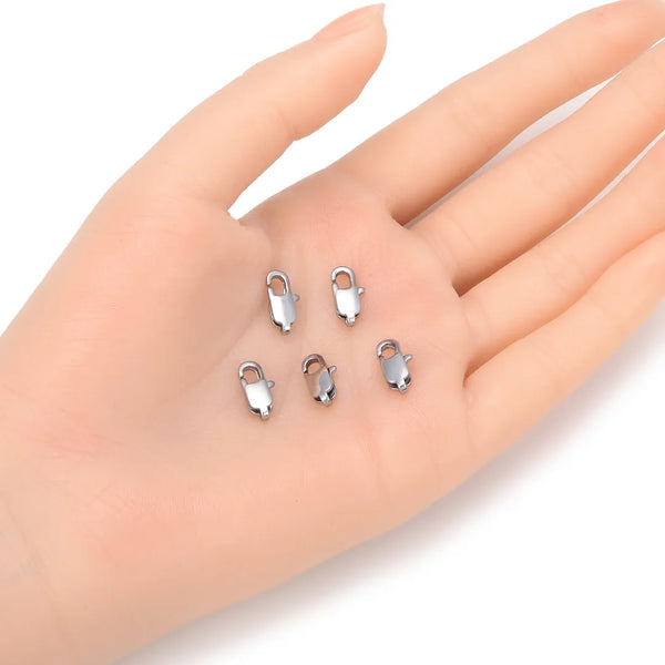 20pcs 304 Stainless Steel Rectangle Lobster Clasps with Jump Rings (11mm/13mm/15mm)
