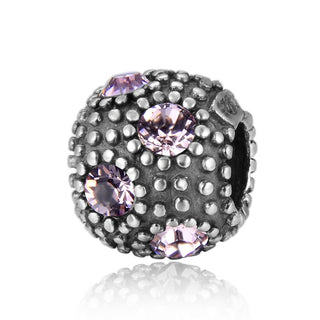 1pc 925 Sterling Silver June Birthstone Bead Charm, Light Purple Alexandrite Cubic Zirconia CZ, 10.3x9mm, Hole ID 4.5mm, EC1-M6