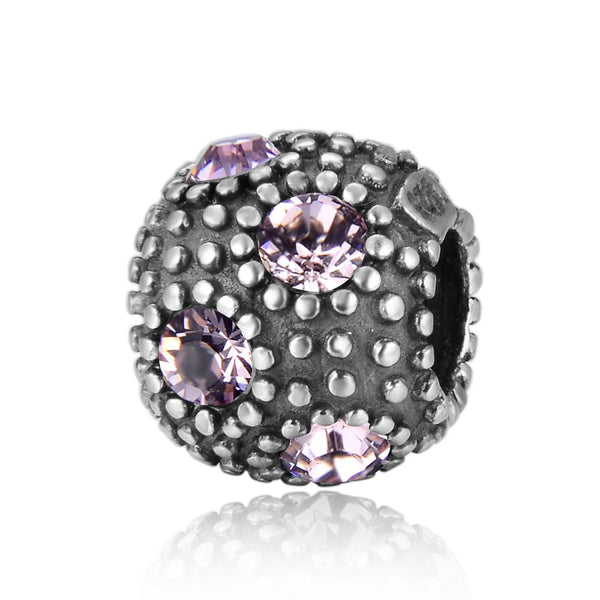 1pc 925 Sterling Silver June Birthstone Bead Charm, Light Purple Alexandrite Cubic Zirconia CZ, 10.3x9mm, Hole ID 4.5mm, EC1-M6