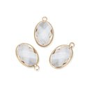 10pcs Grade A April Diamond Clear Oval Birthstone Charm Drops, 18K Yellow Gold Plated Brass, 18x13mm, CCP6-G4