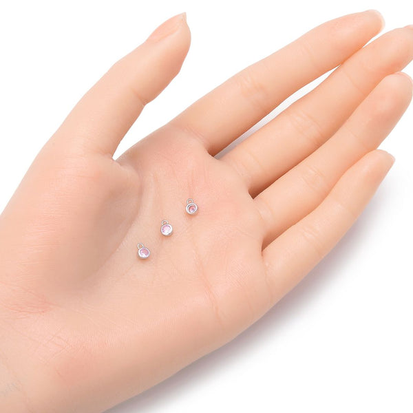 2pcs 925 Sterling Silver 4mm Tiny October Birthstone Charm Drop Pendants, Tarnish Resistant, Pink Tourmaline Cubic Zirconia Gemstone, SXP4-10