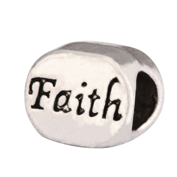 20pcs Faith Large Hole Beads, Hole ID 4.5mm,Antique Silver, Zinc Alloy Metal, MEC-C6