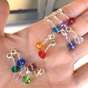 1 Set/12pcs Mixed Clip On Dangle Birthstone Charm Drops, 8mm Rondelle Crystal Beads Sterling Silver Plated Clasp, BL8