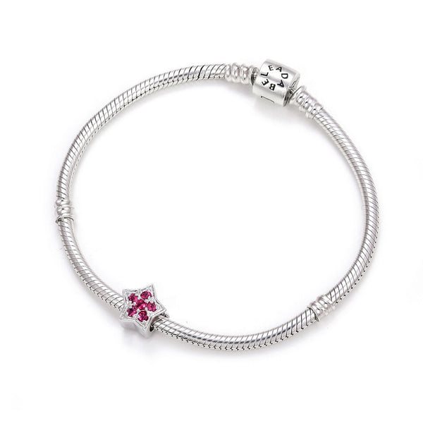 1pc 925 Sterling Silver Star Charm July Birthstone Bead Charm, Red Ruby Cubic Zirconia CZ, 10x9.5mm, Hole ID 4.5mm, EC1-K7