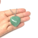 1pc You Are My Only Love Necklace, Natural Green Aventurine Gemstone Large Heart Pendant, 18 Inch Surgical Stainless Steel Chain, GGP8-3