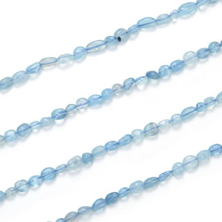 Natural Blue Aquamarine Gemstone Oval Tumbled Pebble Beads, Irregular, 5mm to 8mm, Hole ID 1mm, 15 Inch/1 Strand, GZ11-65
