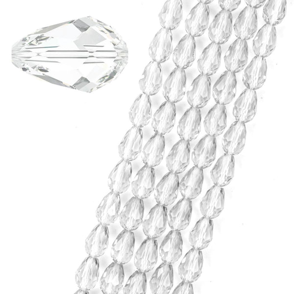 120pcs Creative Club Faceted Teardrop Crystal Glass Beads, Center Drilled, Crystal Clear, 12x8mm, Hole ID 1mm, CCT-1201