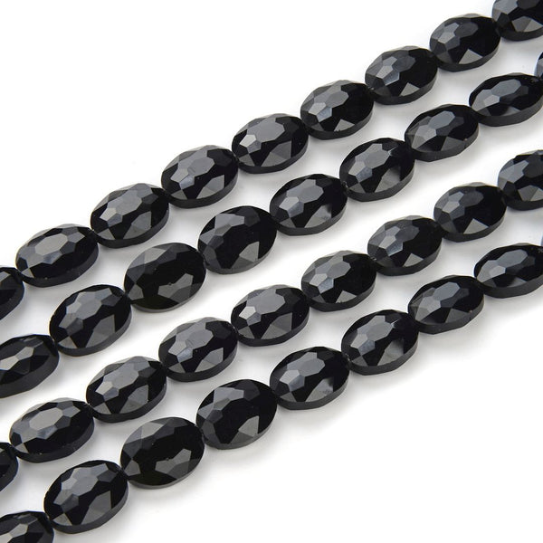 50pcs Creative Club Faceted Flat Oval Crystal Beads, Jet Black, 16x12mm/Large, Hole ID 1.1mm, CCO-23