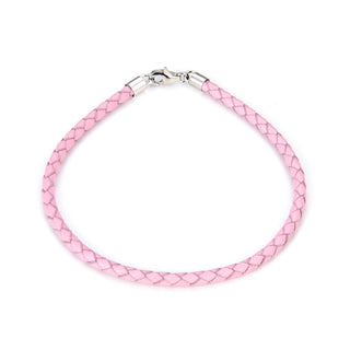 1pc Braided Pink Leather Cord Necklace, Sterling Silver Clasp, 3mm Diameter, Length Selections: 7 inch/7.5 inch/8 inch